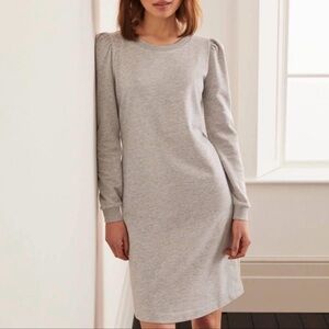 Boden Gray Puff Sleeve Sweatshirt Dress Womens Size 4R Preppy Basic Casual Warm